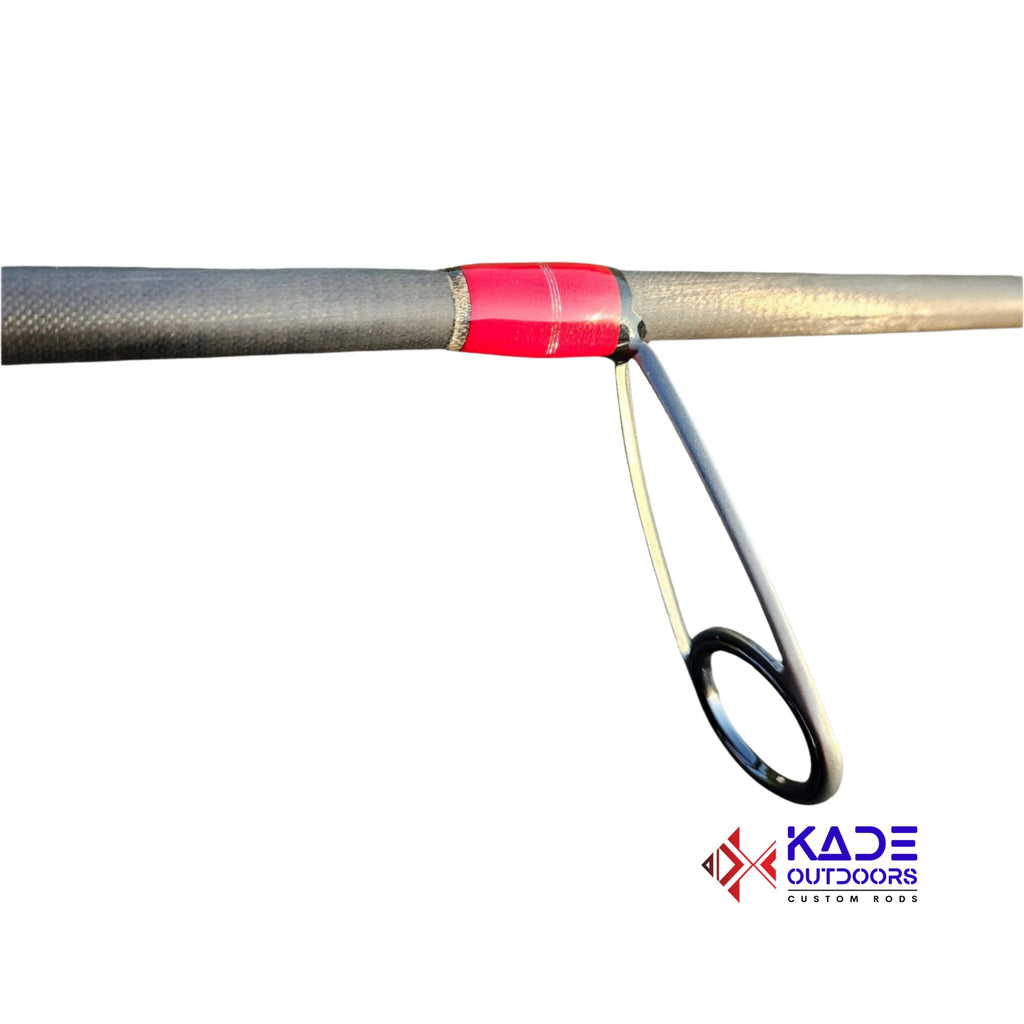 KADE Outdoors carbon fiber rod with Seaguide Hero guides and rapid reduction guide train for smooth casting