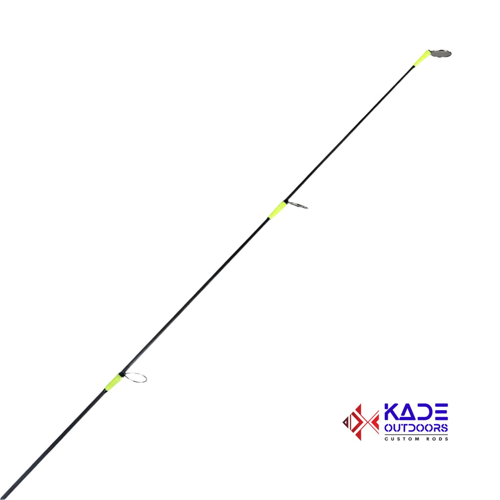 Extended-length ice fishing rod for panfish, allows vertical jigging without crouching