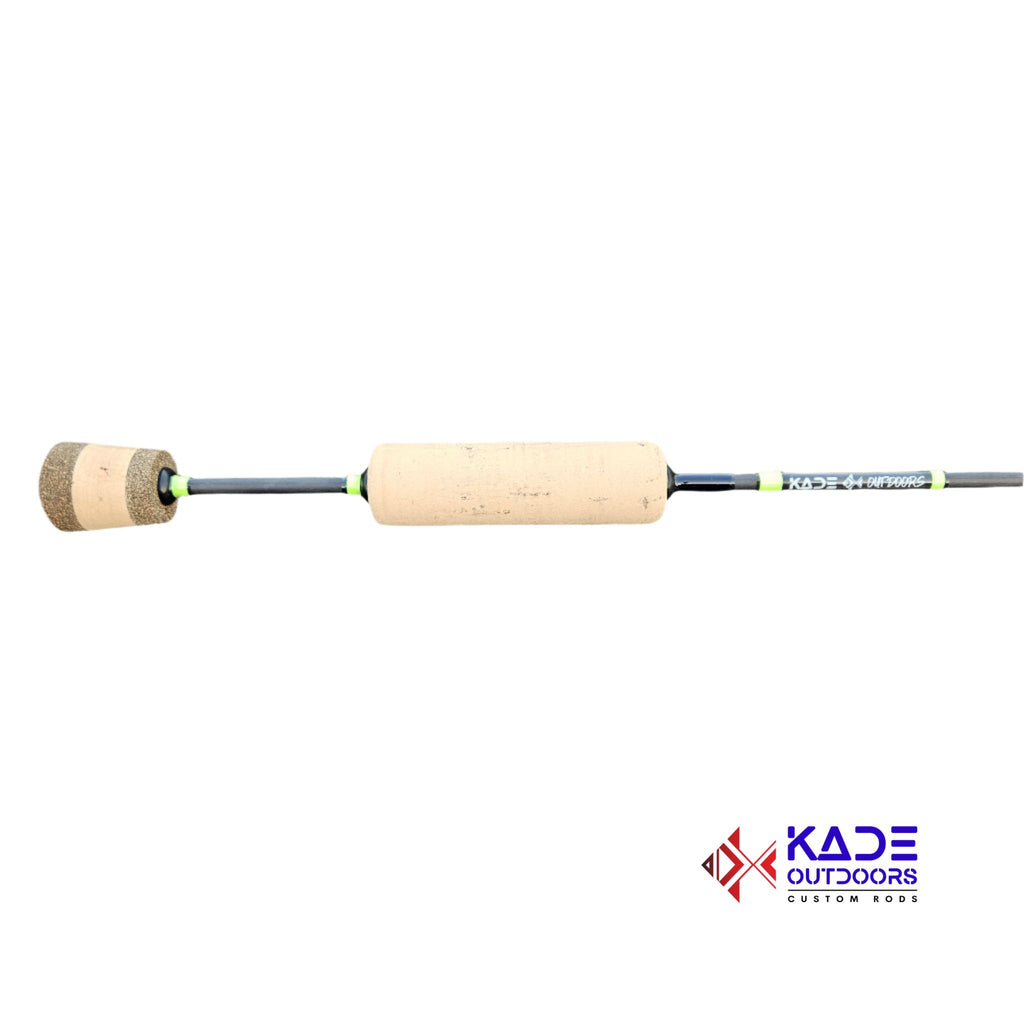 Long ice fishing rod designed for standing while hole hopping